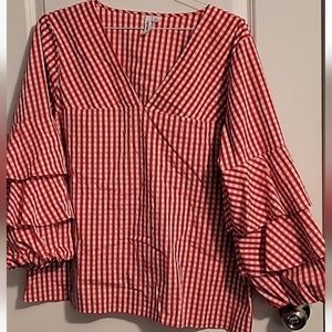 Red gingham blouse XL